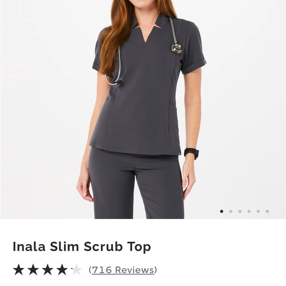 Inala Slim Scrub Top - Charcoal - Picture 1 of 1
